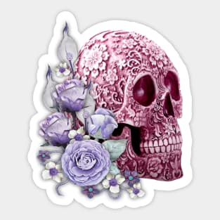 Pink Sugar Skull Day Of The Dead Purple Flowers Sticker